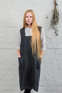 Linen Square Cross Apron Graphite