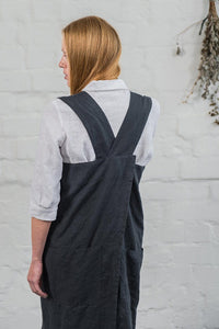 Linen Square Cross Apron Graphite