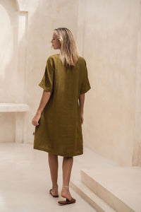 Linen Kyoto Dress Honey Green