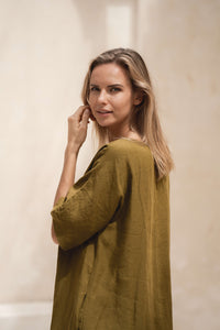 Linen Kyoto Dress Honey Green
