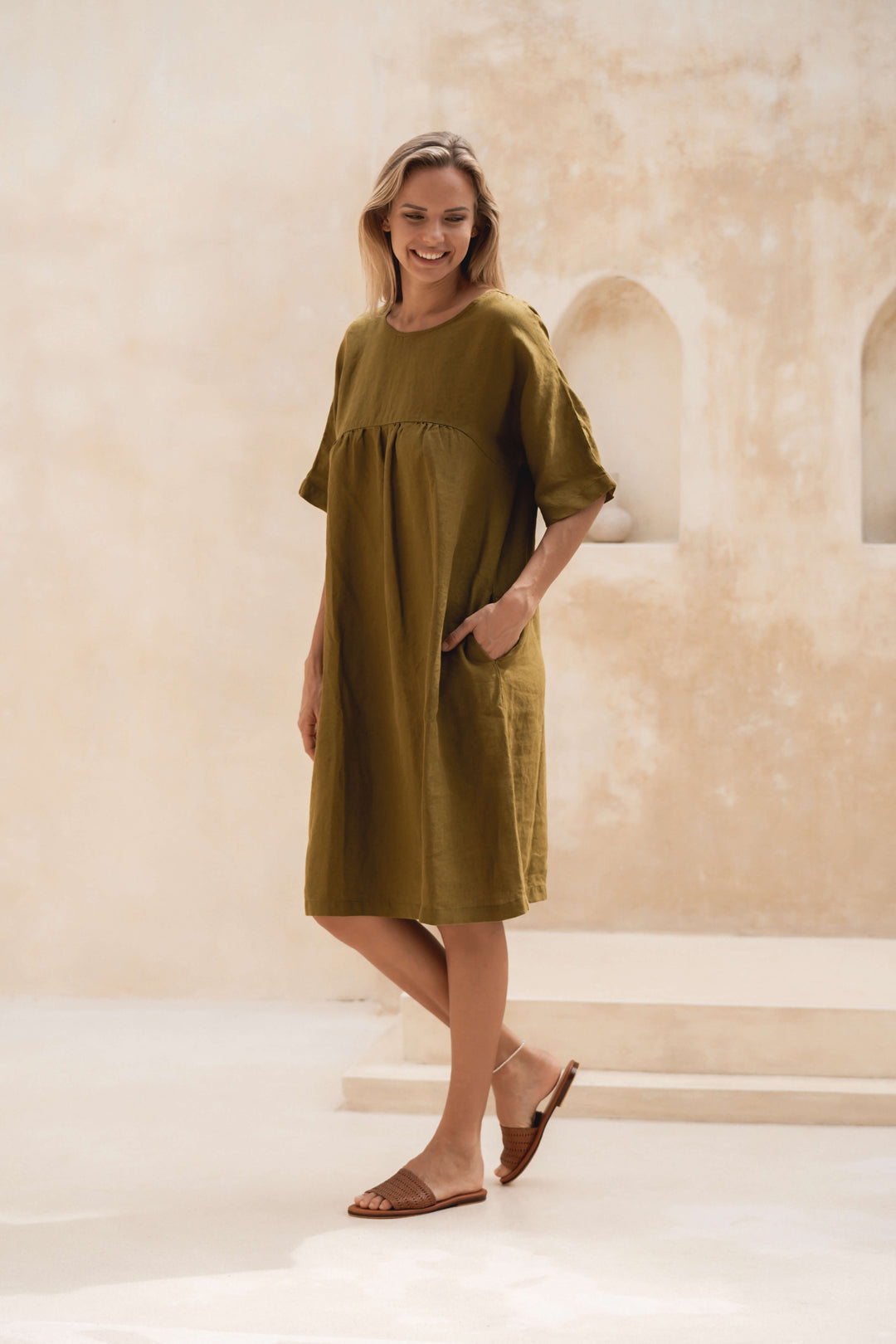 Linen Kyoto Dress Honey Green