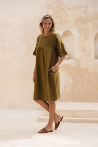 Linen Kyoto Dress Honey Green