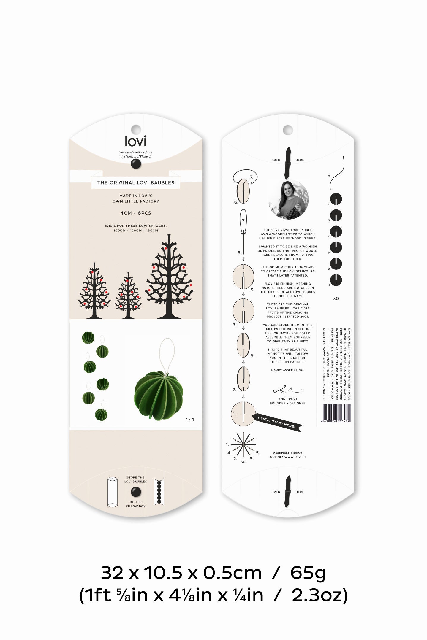 Lovi The Original Baubles 4cm Dark Green 6 pc