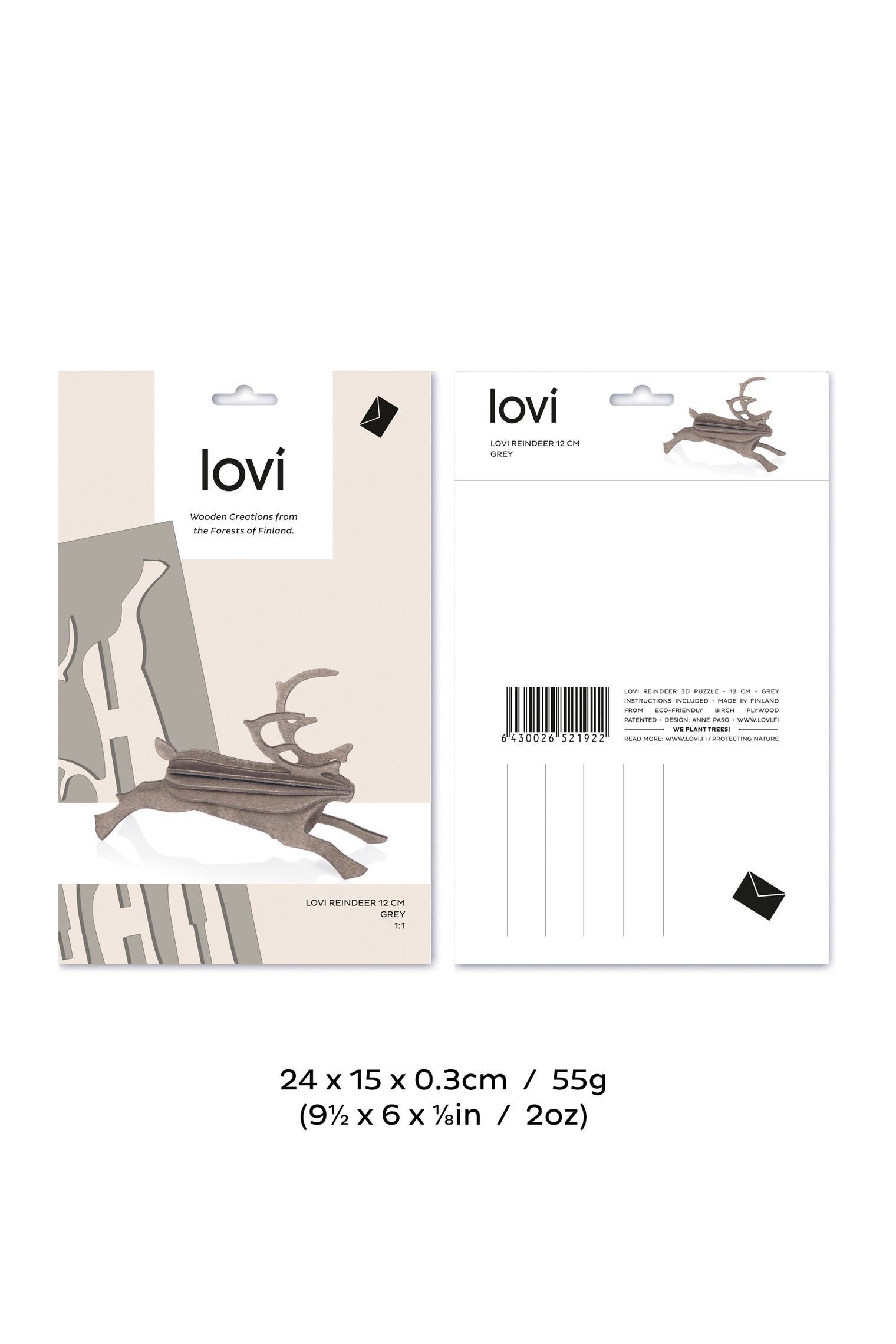 Lovi Reindeer 12cm Grey