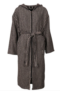 Ratia Hooded Stripe Bathrobe With Zipper Black/Sand