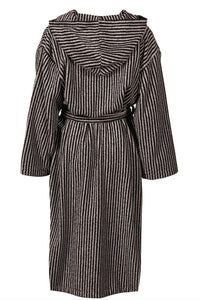 Ratia Hooded Stripe Bathrobe With Zipper Black/Sand
